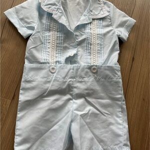 Light Blue Baby Romper with Lace Detail